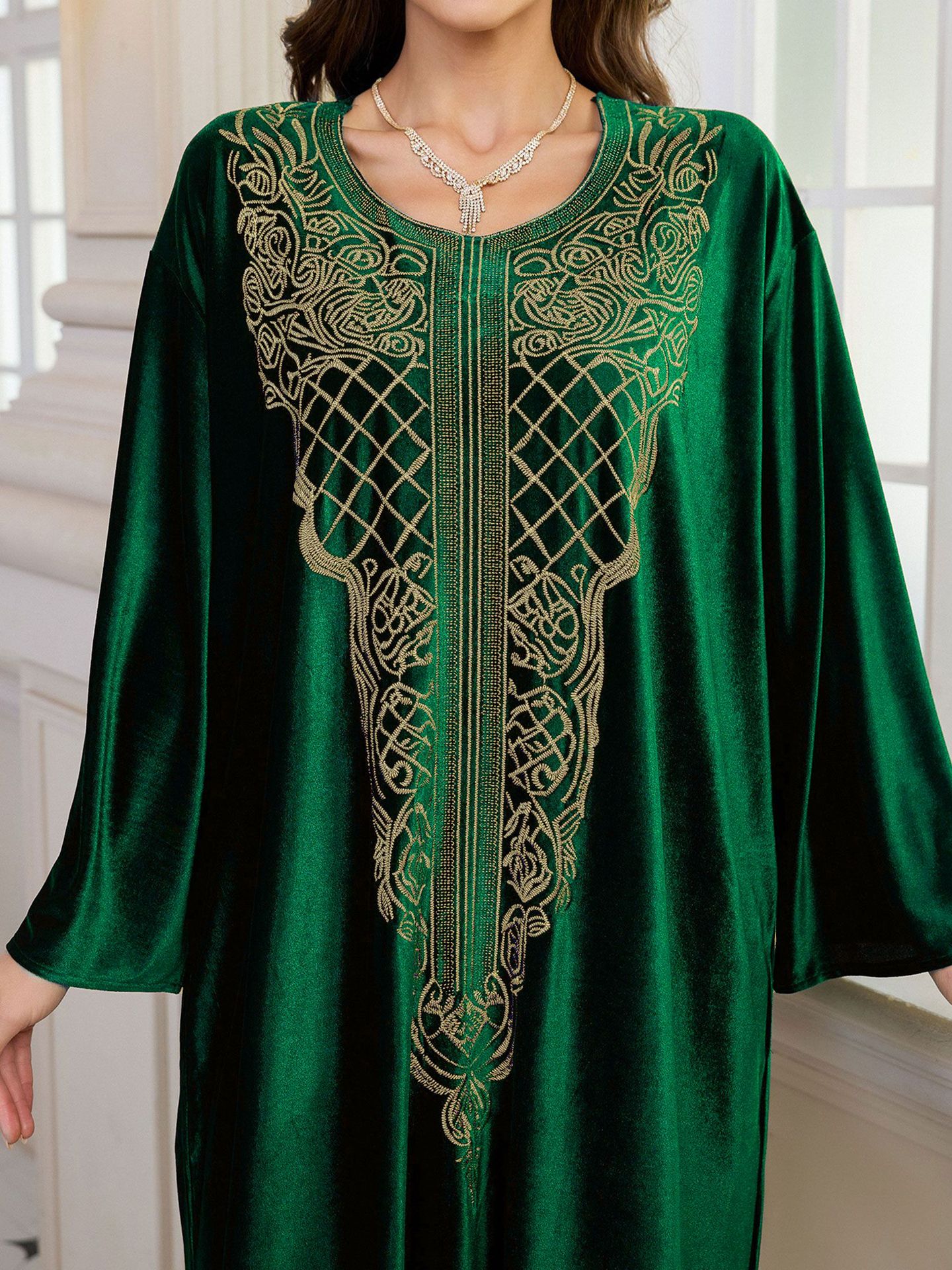 Elegant Embroidered Kaftan Dress Beach Bathing Suit Cover up Long Maxi Dress
